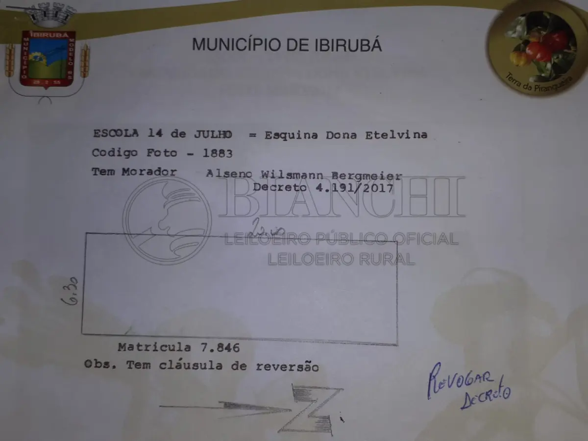 LOTE 016 - Uma fração de terras de cultura, com área de 1,0ha, na localidade de Egonio Wayhs, conforme matrícula junto ao Cartório de Imóveis n.° 7.846