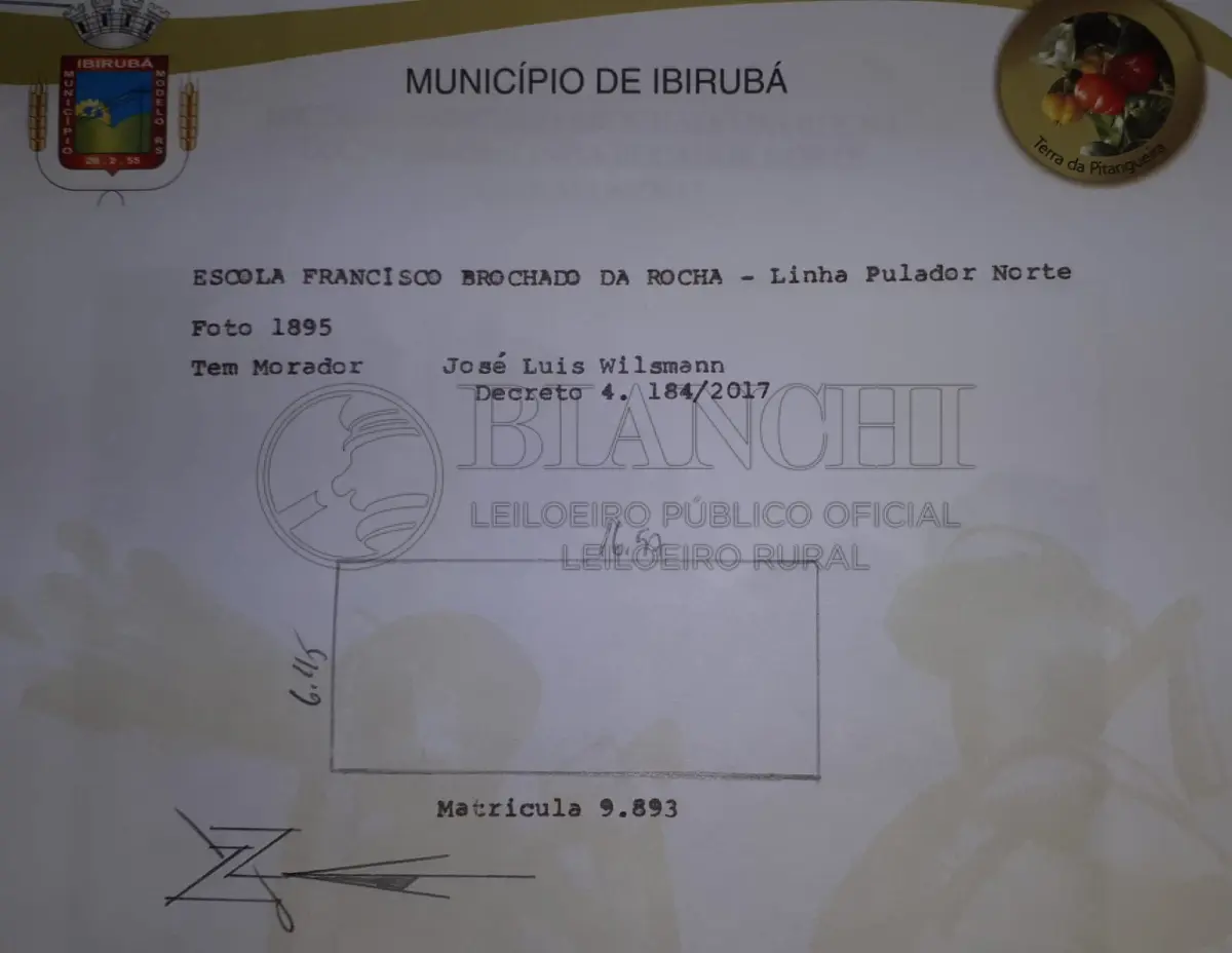 LOTE 014 - Uma fração de terras, medindo 50,00m de frente por 40,00m de fundo, área superficial de 2.000,00m², com edificação de 6,45m × 16,57m, na localidade de Linha Pulador Norte, conforme matrícula junto ao Cartório de Imóveis n.° 9.893