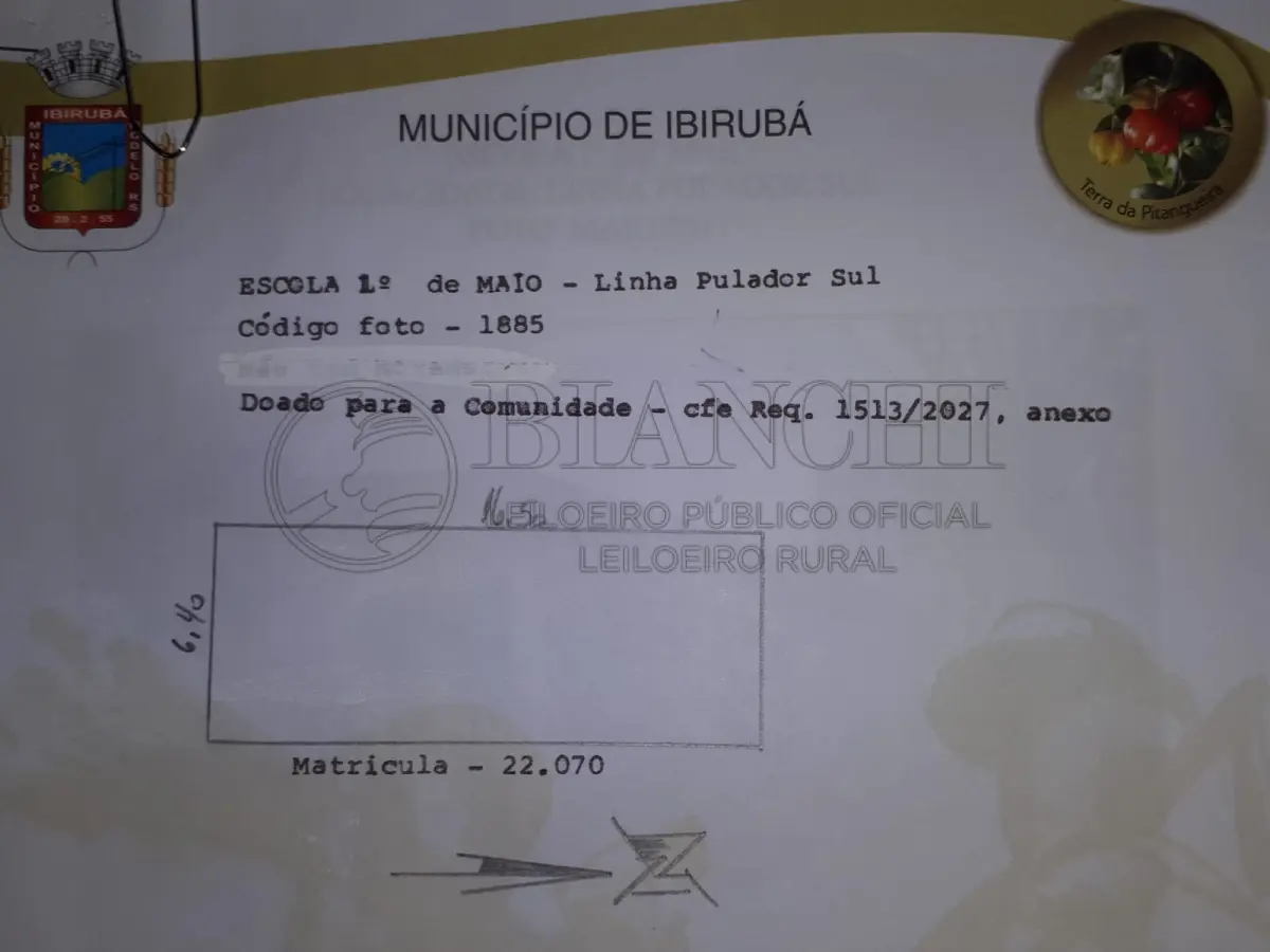 LOTE 015 - Uma fração de terras, com área superficial de 900,00m², na localidade de Linha Pulador Sul, conforme matrícula junto ao Cartório de Imóveis n.° 22.070